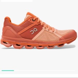 ON Running Womens Shoe—Cloudace salmon, pink, and orange colors size 7
